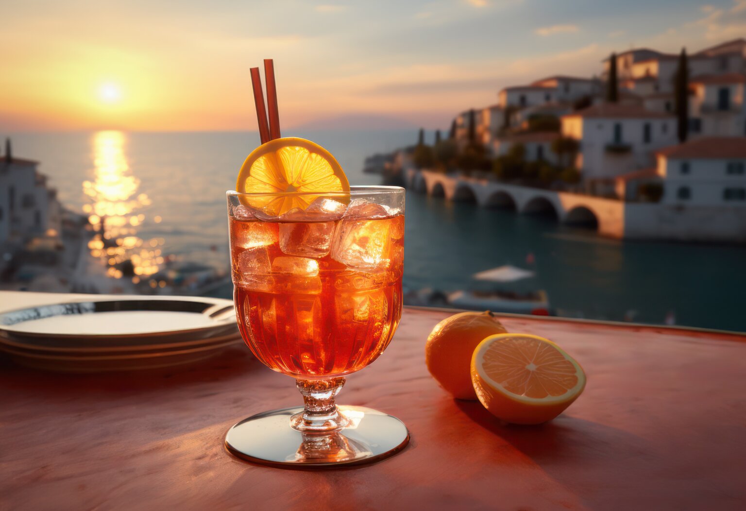 Citrus drink at sunset