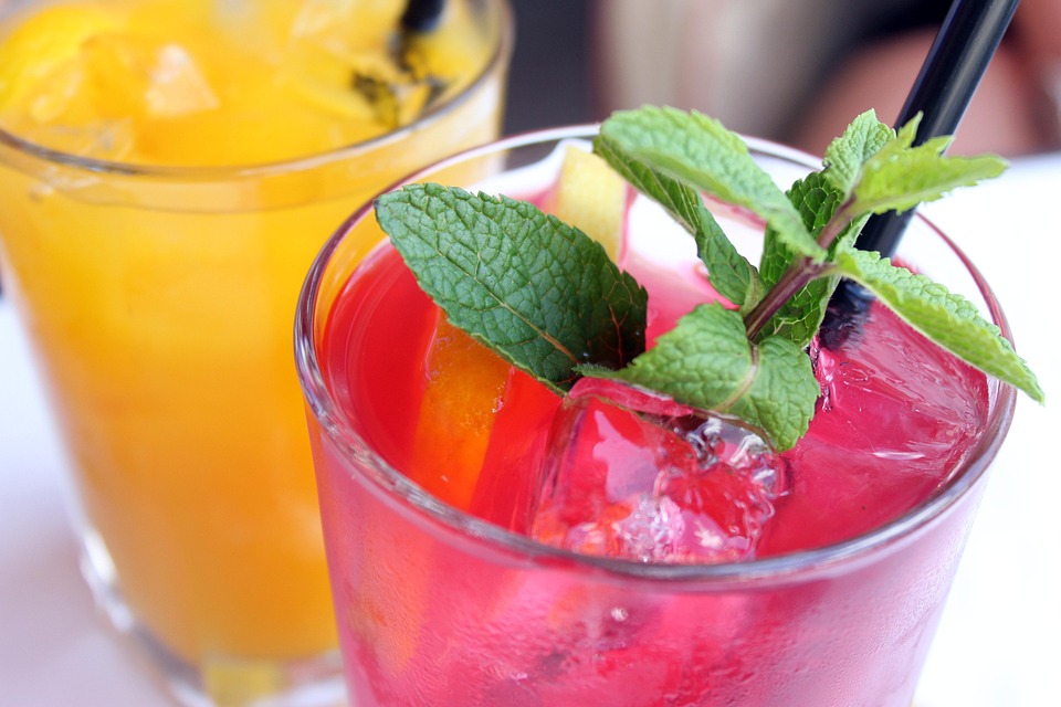 Colorful drinks with mint